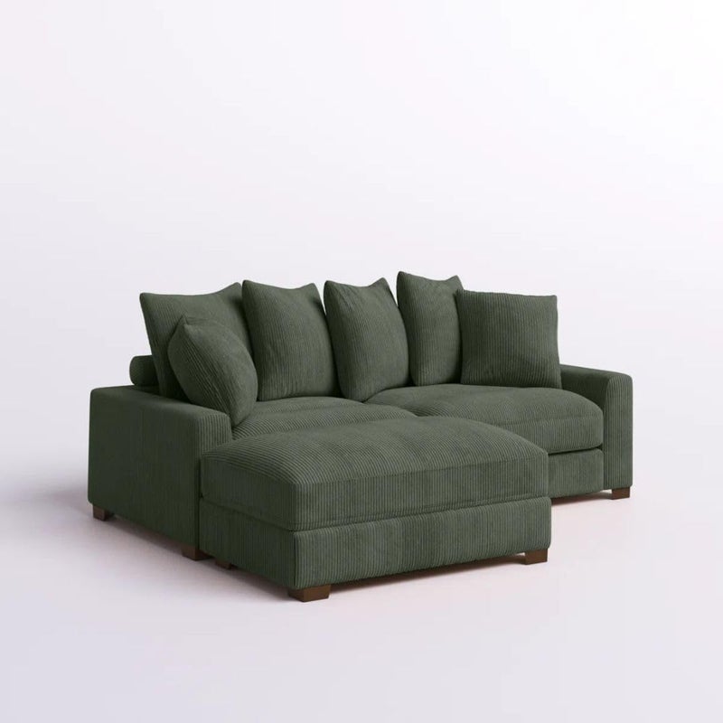 Comfynest Reversible Corner Sectional Sofa with Ottoman - Green Corduroy Upholstery - Image 2